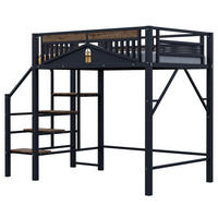 HOCHBETT mit Sicherheitsleiter 140x200 cm Metall/Holz Schwarz - Schwarz, Metall (140/200cm) - Meubliv
