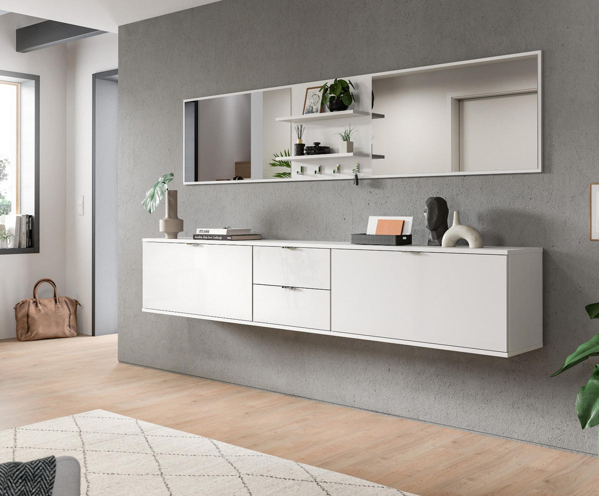 GARDEROBE Set 6-teilig weiß Hochglanz 236 cm, Flurgarderobe hängend - Chromfarben/Weiß Hochglanz, Glas/Holzwerkstoff (236/193/34cm) - Inn.Furn