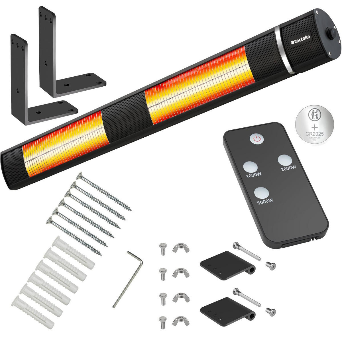 INFRAROTHEIZSTRAHLER Solaris Horizon, einfache Montage, 95 x 11 x 10,5 cm, schwarz - Schwarz, Metall (10.5/8/95cm) - tectake