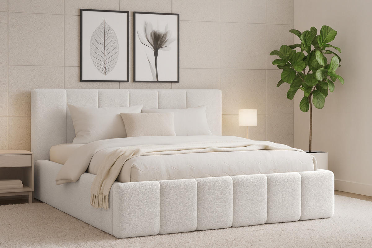 POLSTERBETT MEGAN 140/200 in Boucle Weiß - Weiß, Holz/Holzwerkstoff (140/200cm) - Deine Möbel 24