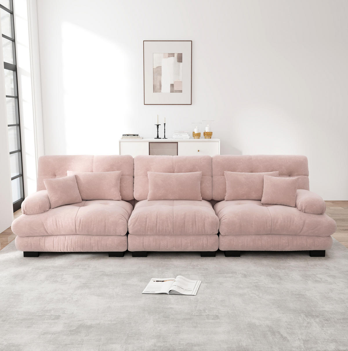 SOFA modular mit tiefem Sitz Chenille Pink - Pink, Kunststoff (77/81/313cm) - Meubliv