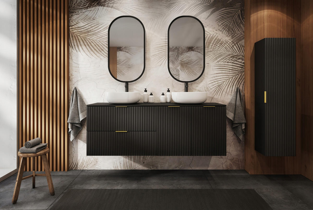 WASCHBECKUNTERSCHRANK FLOW + Platte Schwarz matt 100/57/46 cm - Schwarz, Holzwerkstoff (100/57/46cm) - Rodan