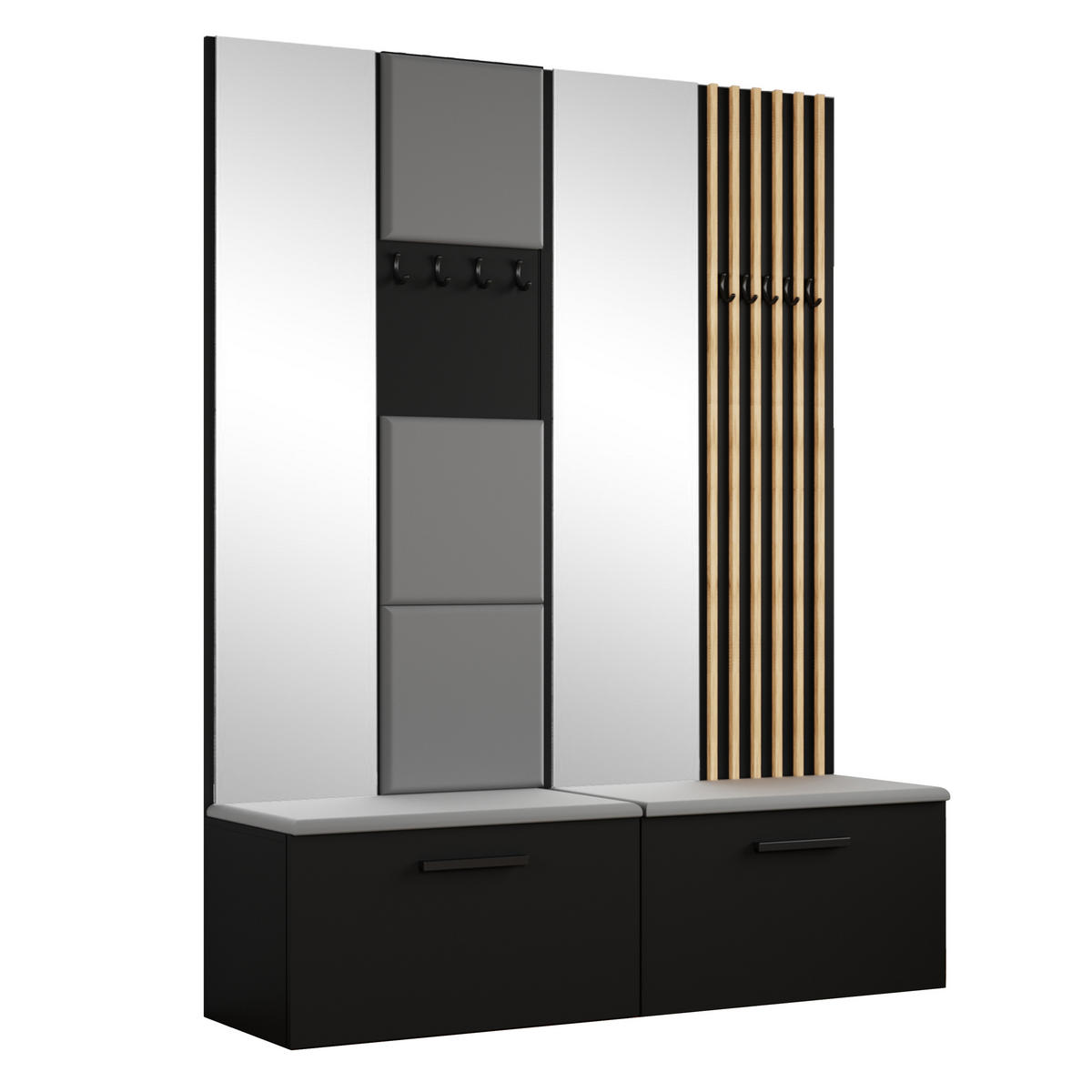 GARDEROBENSCHRANK MODULO 161,2/204/40 cm Modern Garderobe-Set Schwarz - Schwarz/Grau, Holzwerkstoff (161.2/204/40cm) - MASSENO