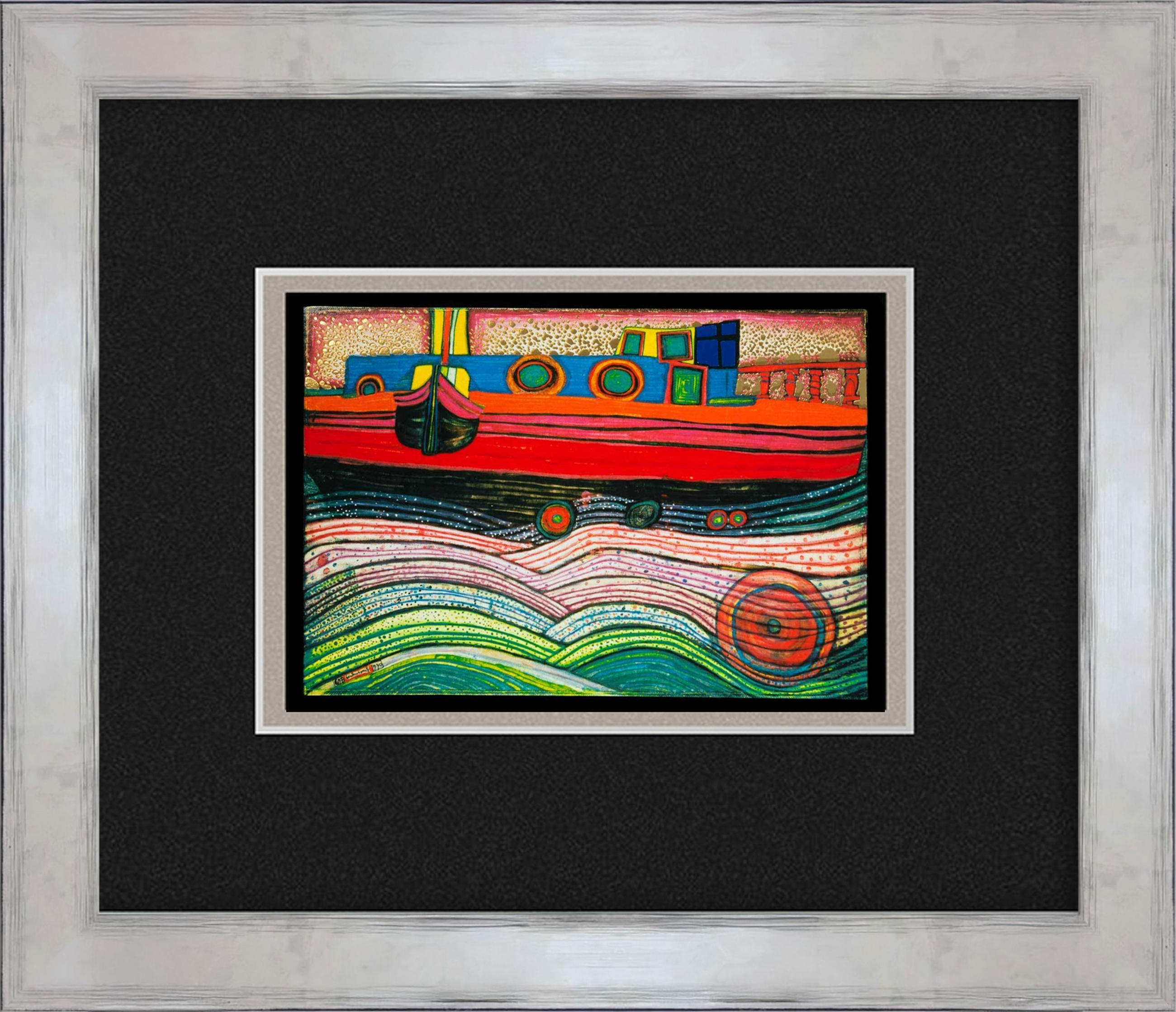 BILD gerahmt 30x35 cm Friedensreich Hundertwasser „Regentag auf Liebe Wellen“ - Rot, Holz (30/35cm) - artissimo