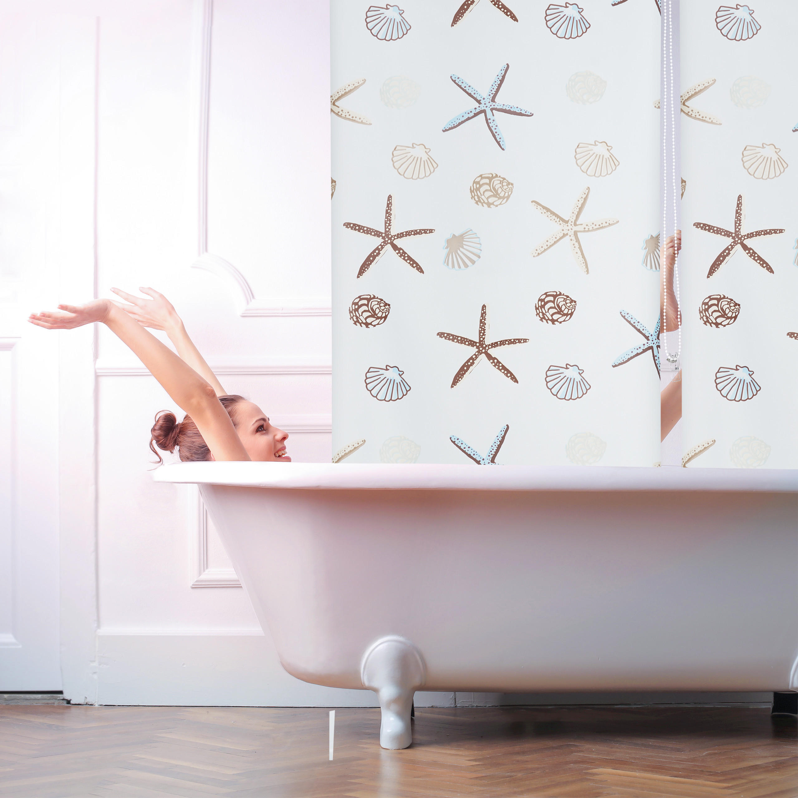 Thumbnail - Relaxdays Duschrollo, Mehrfarbig, Kunststoff, Metall, 80x5 cm, Badtextilien, Duschvorhänge