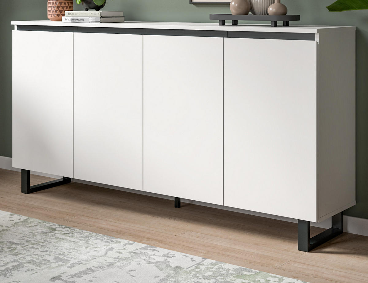 SIDEBOARD weiß mit schwarz, Kommode 160 x 84 cm mit Soft-Close, Gelia - Schwarz/Weiß, Holzwerkstoff/Metall (160/84/36cm) - Inn.Furn