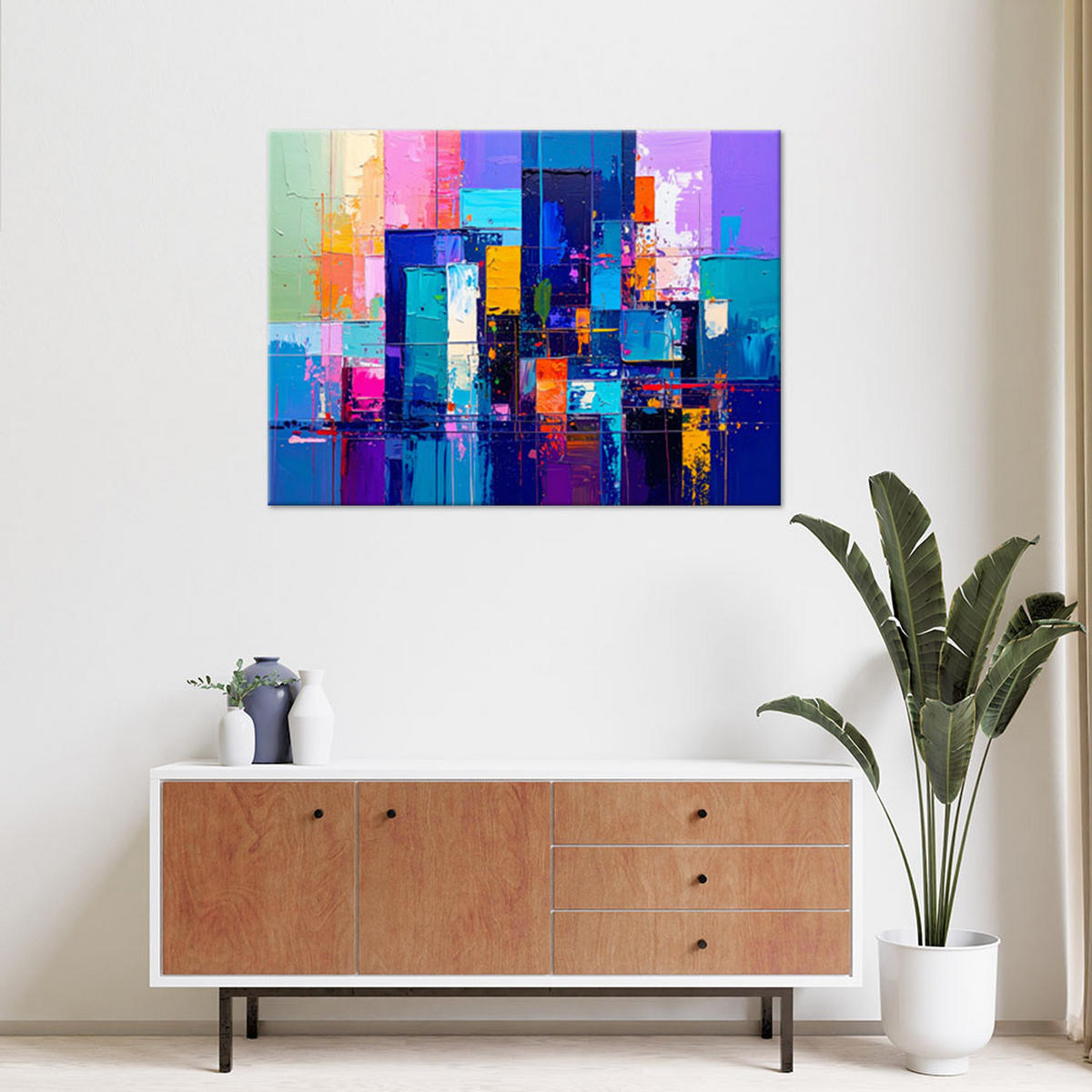 LEINWANDBILD bunte Abstrakt Aquarellmalerei 90x60cm - Multicolor, Textil (90/60cm) - Feeby