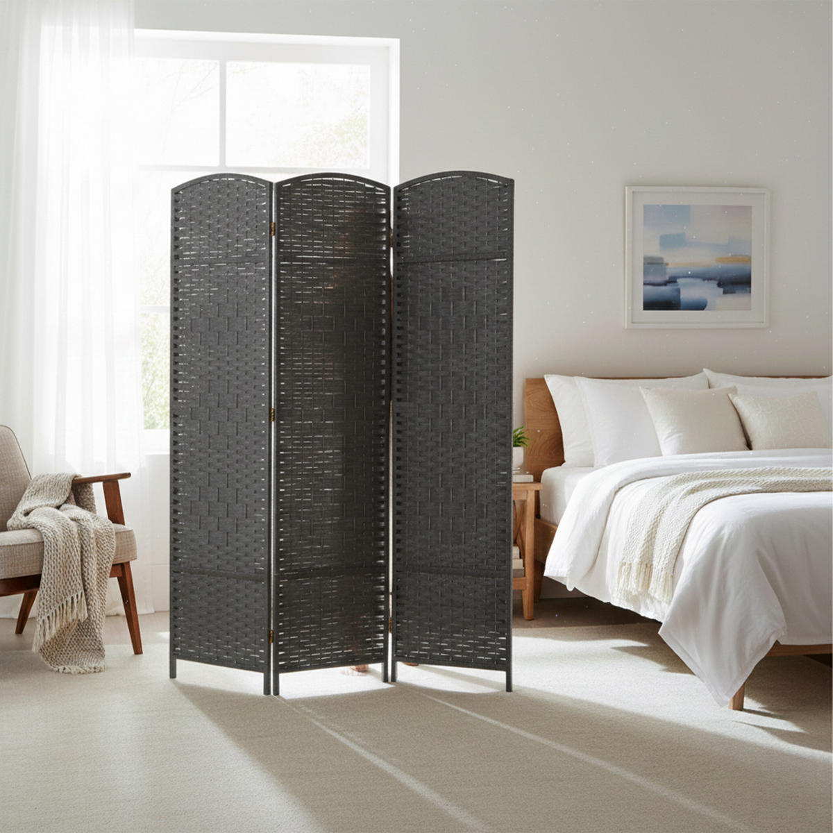 PARAVENT - sivá, drevo/papier (120/170/2cm) - Relaxdays