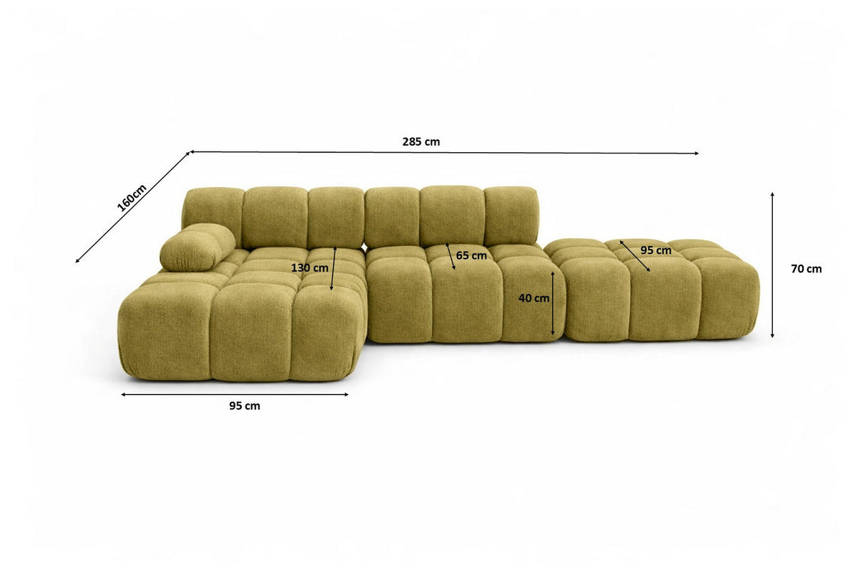 ECKSOFA L-Form Modular Mit Hocker, Veloursstoff Salvador, Olive, Links, Selia - Olivgrün, Holz (285/160cm) - Kaiser Möbel