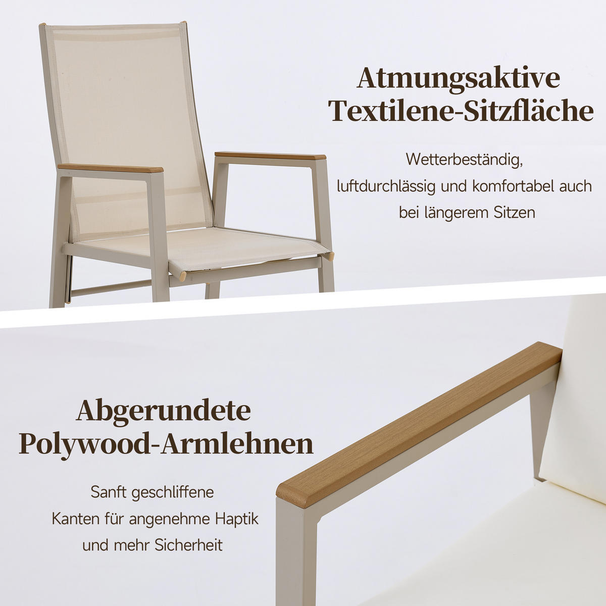 DINING-LOUNGESET für 6 Personen, bestehend aus 1 Tisch und 6 Stühlen - Beige, Textil - Coonoor