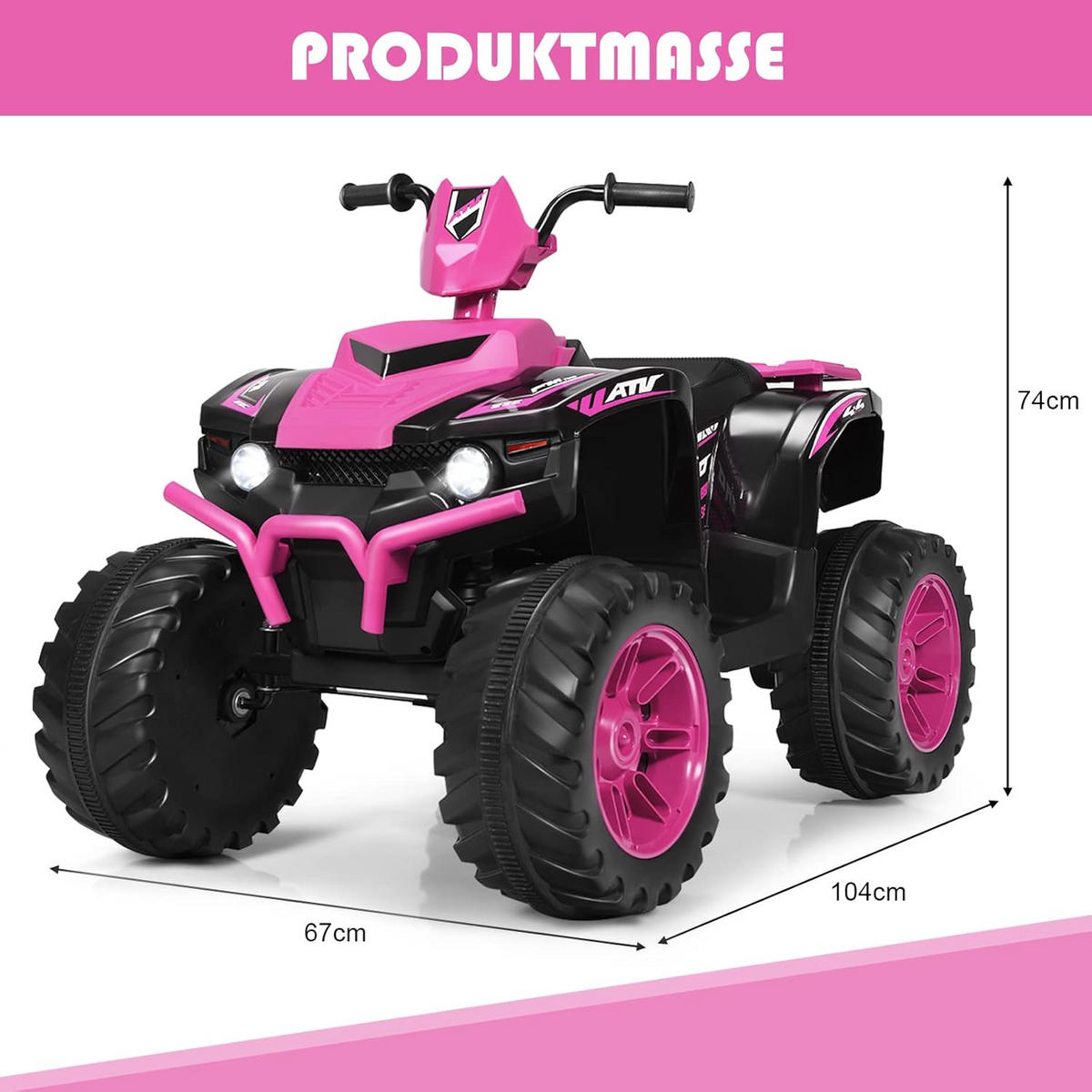 KINDERQUAD 12V Elektro Rosa - Pink, Kunststoff (67/74/104cm) - COSTWAY