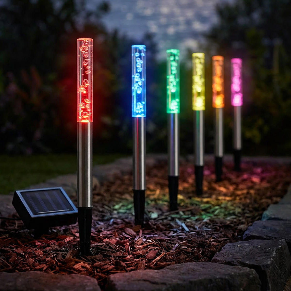 STECKLEUCHTE LED Solar Edelstahl Silber, RGB, 6er Set - Silberfarben, Metall (1.7/1.7/28.5cm)