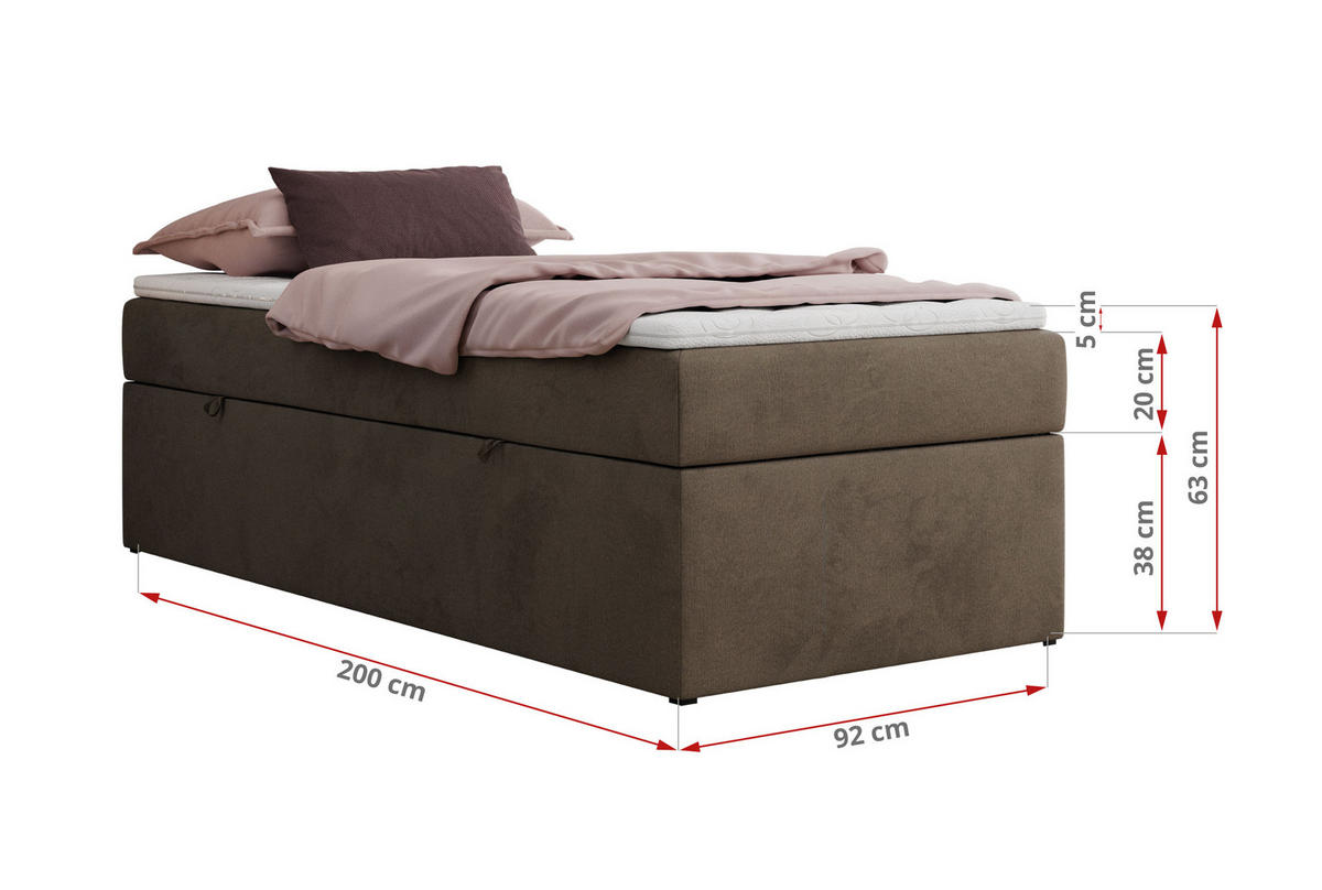 BOXBETT ZERO 90/200 - Braun Velvet - H4 - Topper Visco - Braun, Textil (90/200cm) - MKS