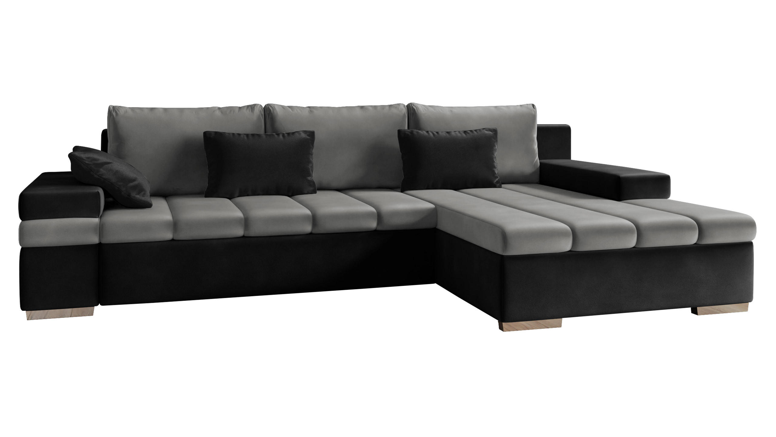 ECKSOFA Bangkok, Seite: Rechts - Silberfarben/Hellgrau, Holz/Textil (310/175cm) - MIRJAN24