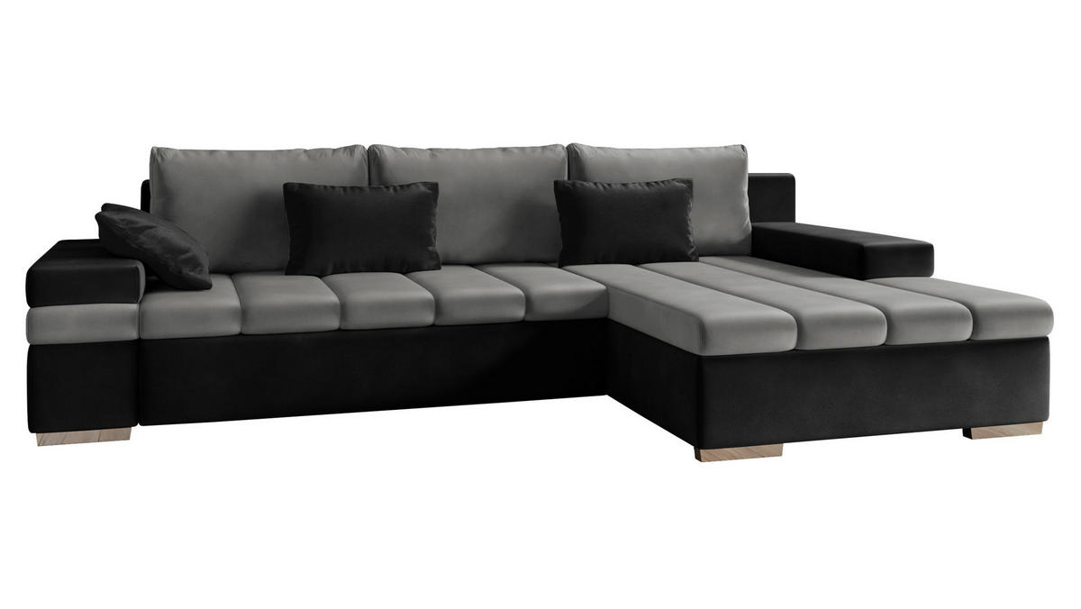 ECKSOFA Bangkok, Seite: Rechts - Silberfarben/Hellgrau, Holz/Textil (310/175cm) - MIRJAN24