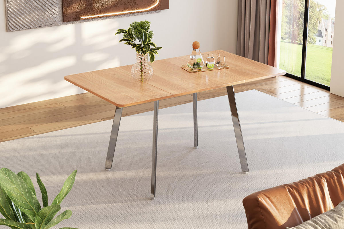 ESSTISCH Holzeffekt 140/80/75 cm - Braun, Holzwerkstoff/Metall (140/80/75cm) - Urban Meuble
