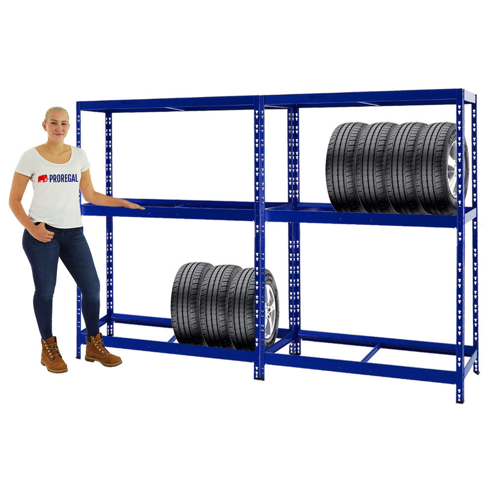 REIFENREGAL Tiger 2er-Set mit 2x 180x130x50 cm bis zu 24 Reifen mit Fachboden Blau - Blau, Metall (260/180/50cm) - PROREGAL