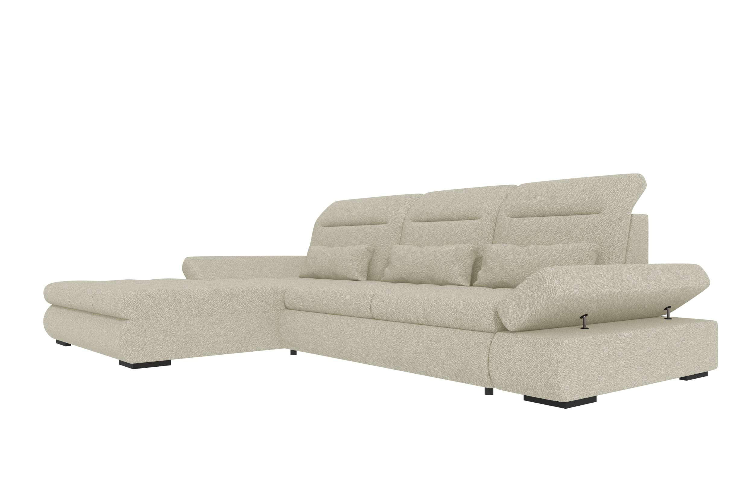 ECKSOFA Toscana Plus Strukturstoff inkl. Schlaffunktion - Hellgrau, Textil (179/300cm) - 99rooms