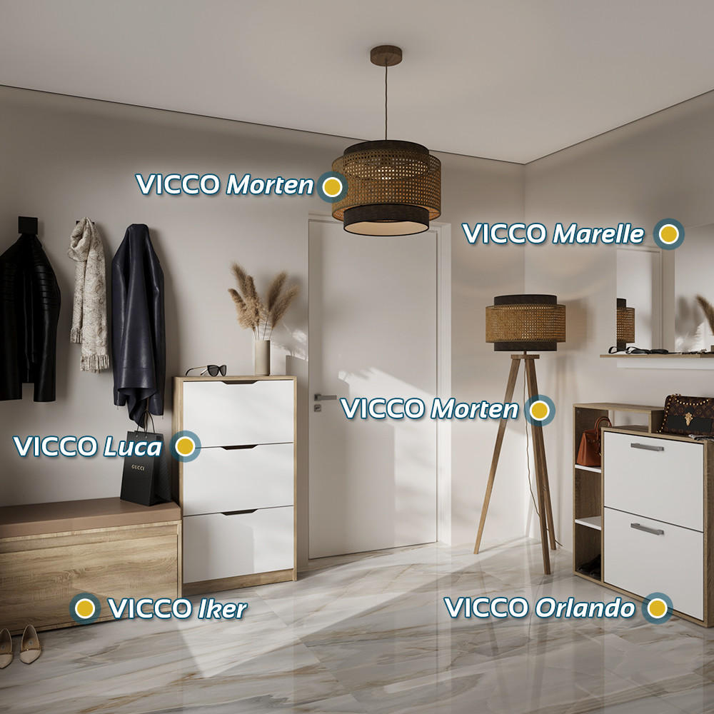 Thumbnail - Vicco Schuhkipper, Sonoma Eiche, Holzwerkstoff, 3 Fächer, 2 Schubladen, 59x89.5x22 cm, Garderobe, Schuhaufbewahrung, Sch...