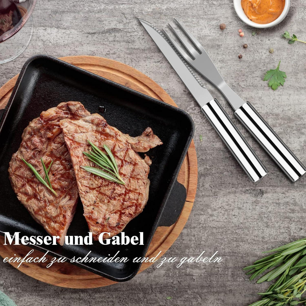 GRILLBESTECK Set 38-teilig Edelstahl mit Koffer und Grillmatte - Silberfarben, Metall (39cm)