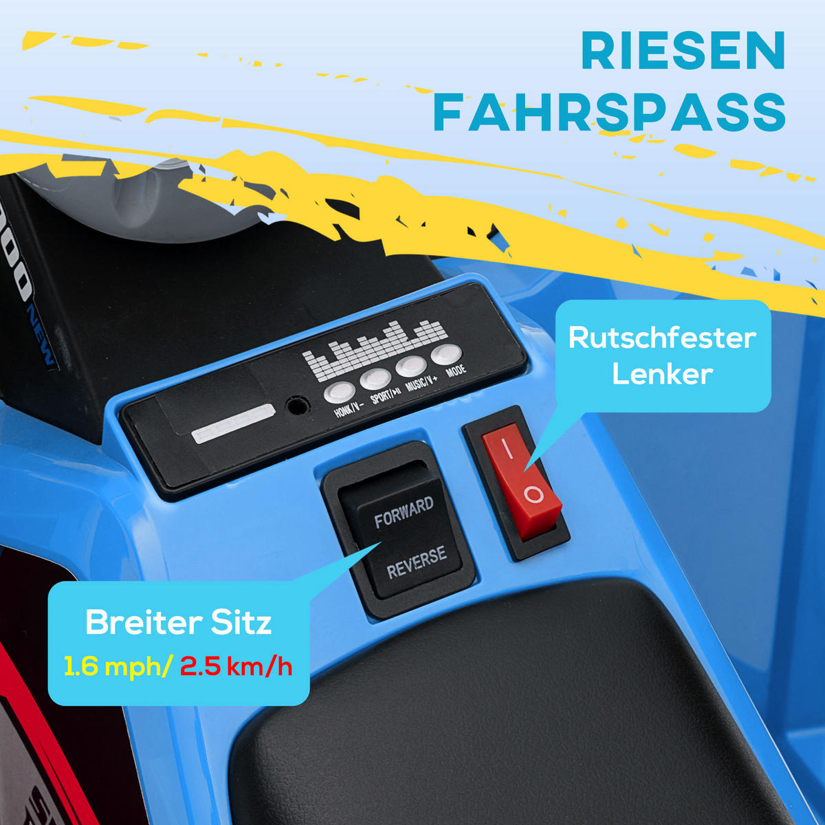 MINI ELEKTRO-QUAD KINDER, Grau+Schwarz+Blau+/Grün/Rot, Kunststoff+ Metall - Blau, Metall (106/41.5/48.5cm) - HOMCOM