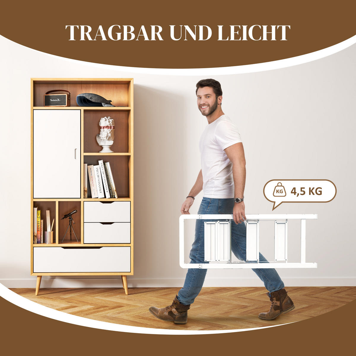 TRITTLEITER Stehleiter mit 3 Stufen Leichtbau Aluminum-Leiter 66,3 x 41,5 x 104,6 cm Weiß - Weiß, Metall (41.5/66.3/104.6cm) - HOMCOM