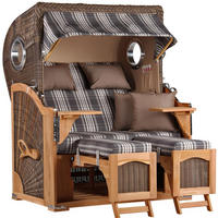 STRANDKORB Düne 2 Sitzer Teak PE Grey - Braun/Grau, Holz/Metall (125/170/80cm) - Mr. Deko