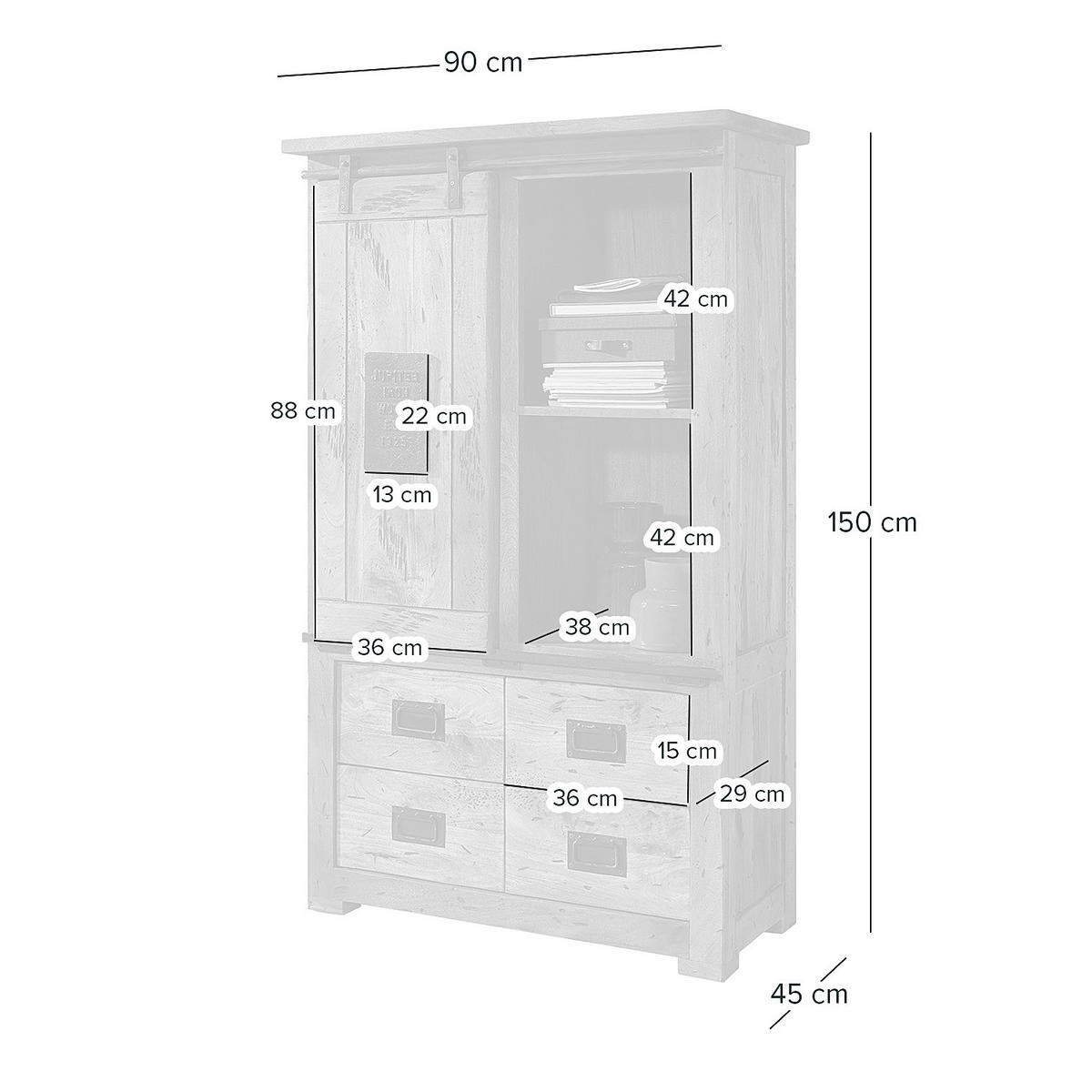 HIGHBOARD - Mango massiv / Eisen - Mango / Schwarz - Braun, Holz/Metall (90/150/45cm) - home24