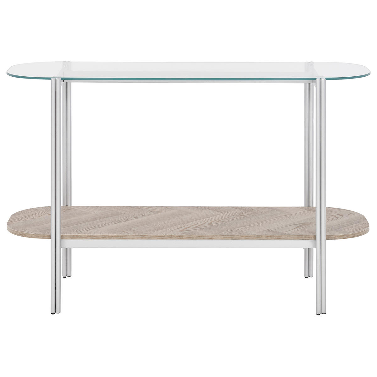 KONSOLENTISCH Silber/Heller Holzfarbton Lovell - Hellbraun/Silberfarben, Metall (41/120/76cm) - Beliani