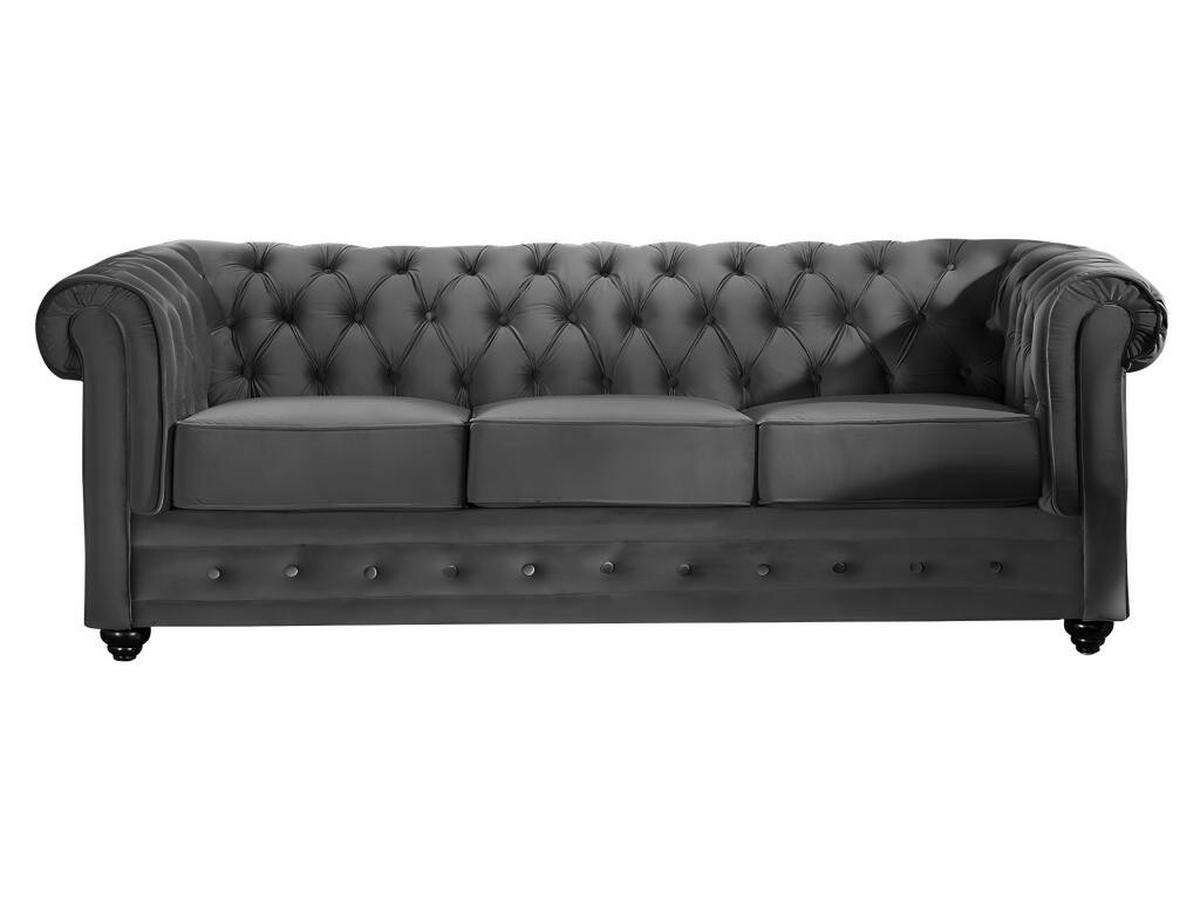 SOFA 3-Sitzer & 2-Sitzer - Samt - Anthrazit - CHESTERFIELD - Anthrazit, Textil (88/72/205cm) - Vente-Unique