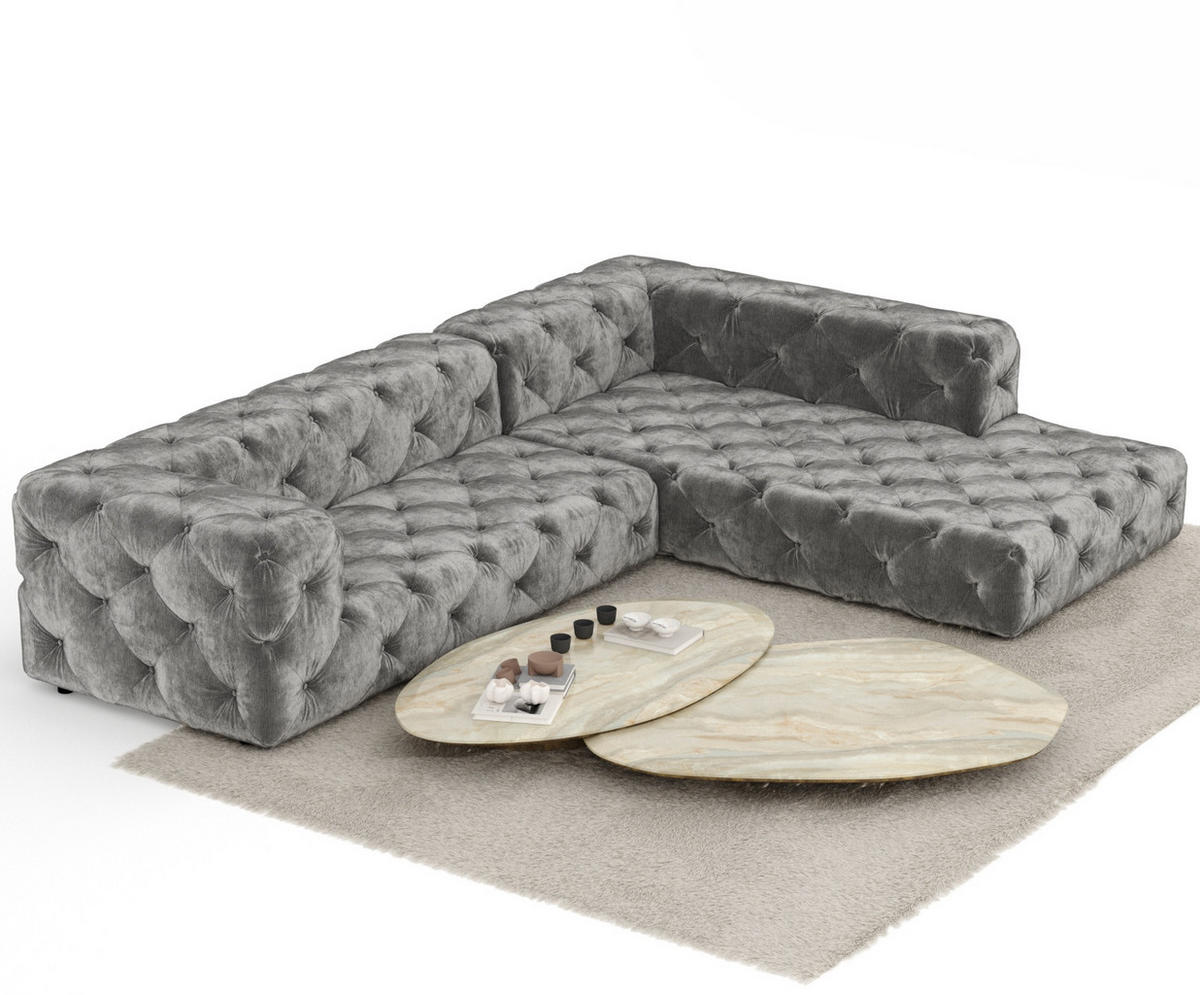 ECKSOFA Cosimo Grau Chenille - Schwarz/Grau, Holz/Holzwerkstoff (325/228cm) - Maison de Reve