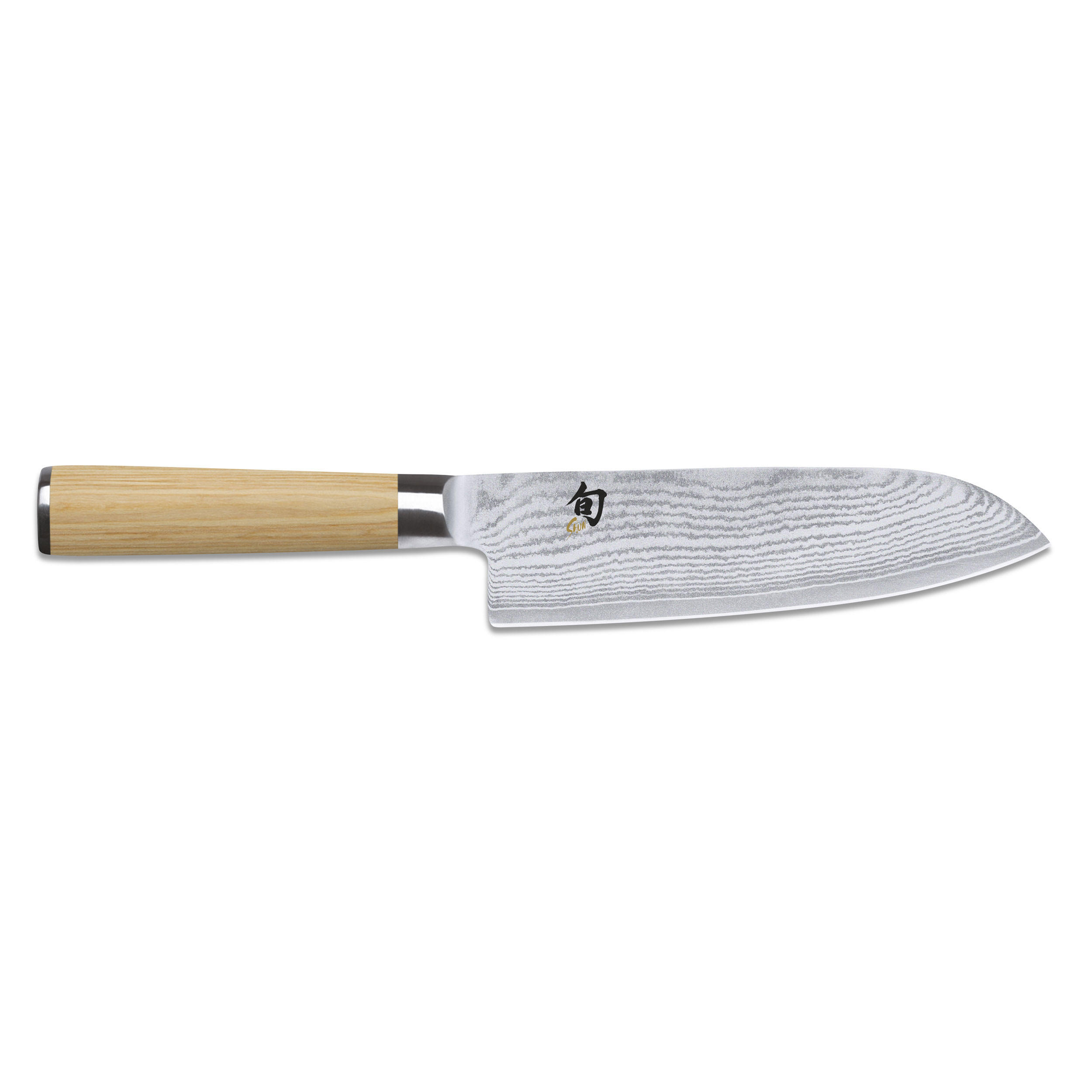 SANTOKUMESSER Shun Classic White, Pakkaholzgriff, Damaszenerstahl, Klingenlänge 18 cm - Silberfarben, Metall (39cm) - Kai Messer