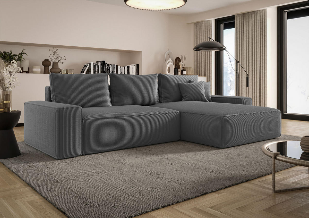 ECKSOFA MONA mit Schlaffunktion POSO 60 Rechts - Grau, Textil (280/185cm) - Bedante