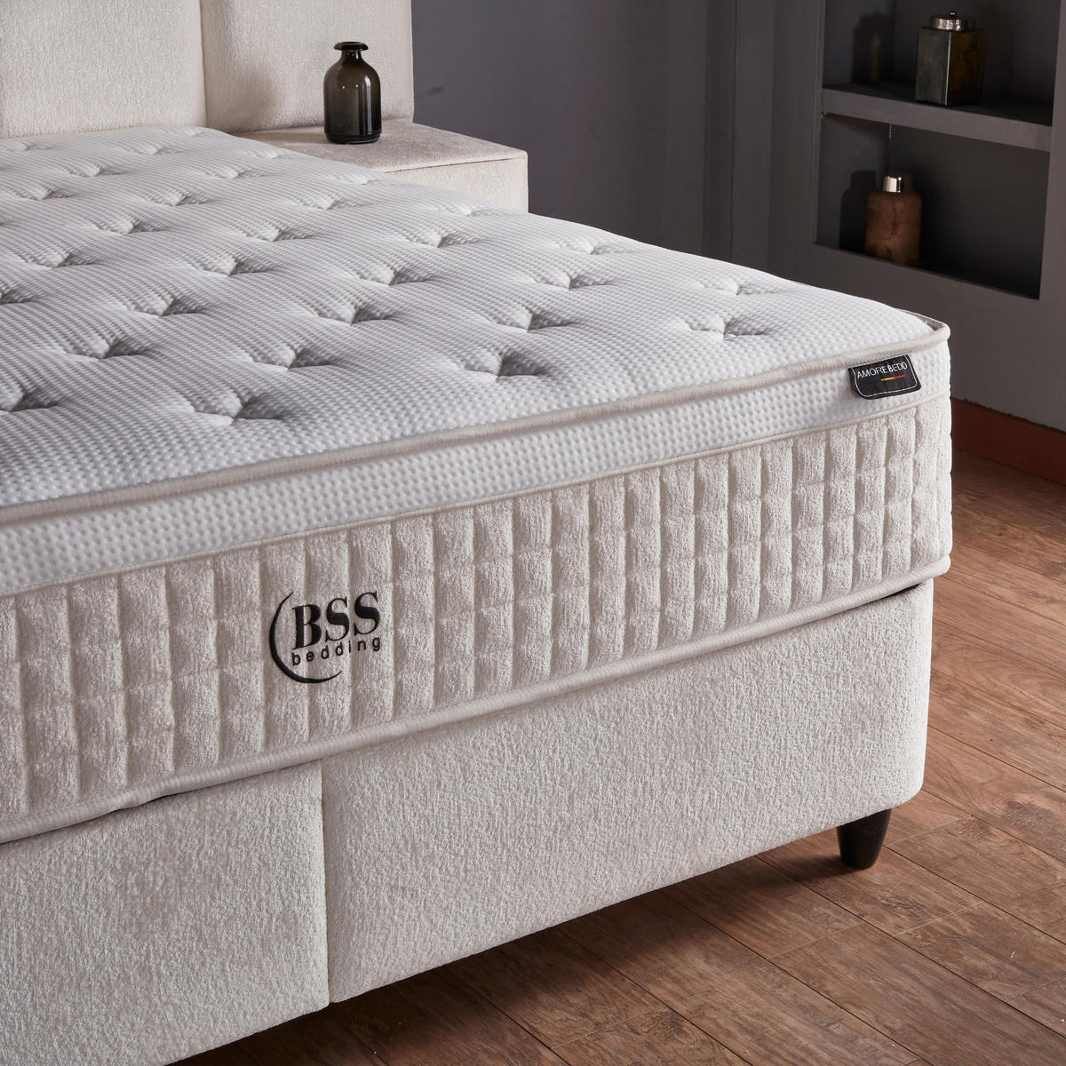 BOXBETT AMORE Bett boxspringbett 180x200 mit matratze - Beige, Holz (180/200cm)