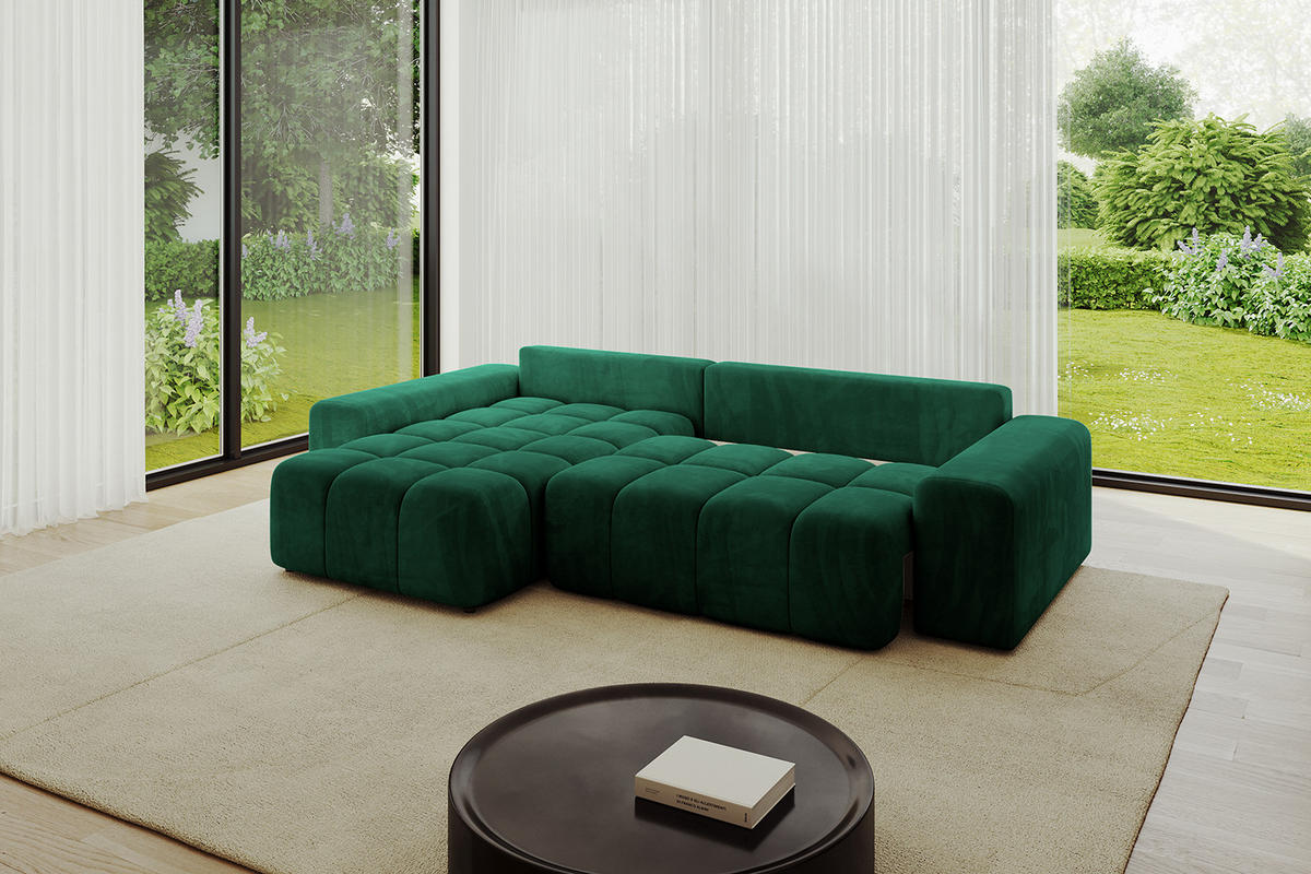ECKSOFA Ottomane links/rechts ENIL-L 290x175x84 Dunkelgrün Velours - Dunkelgrün, Holzwerkstoff/Kunststoff (290/175cm) - ALTDECOR