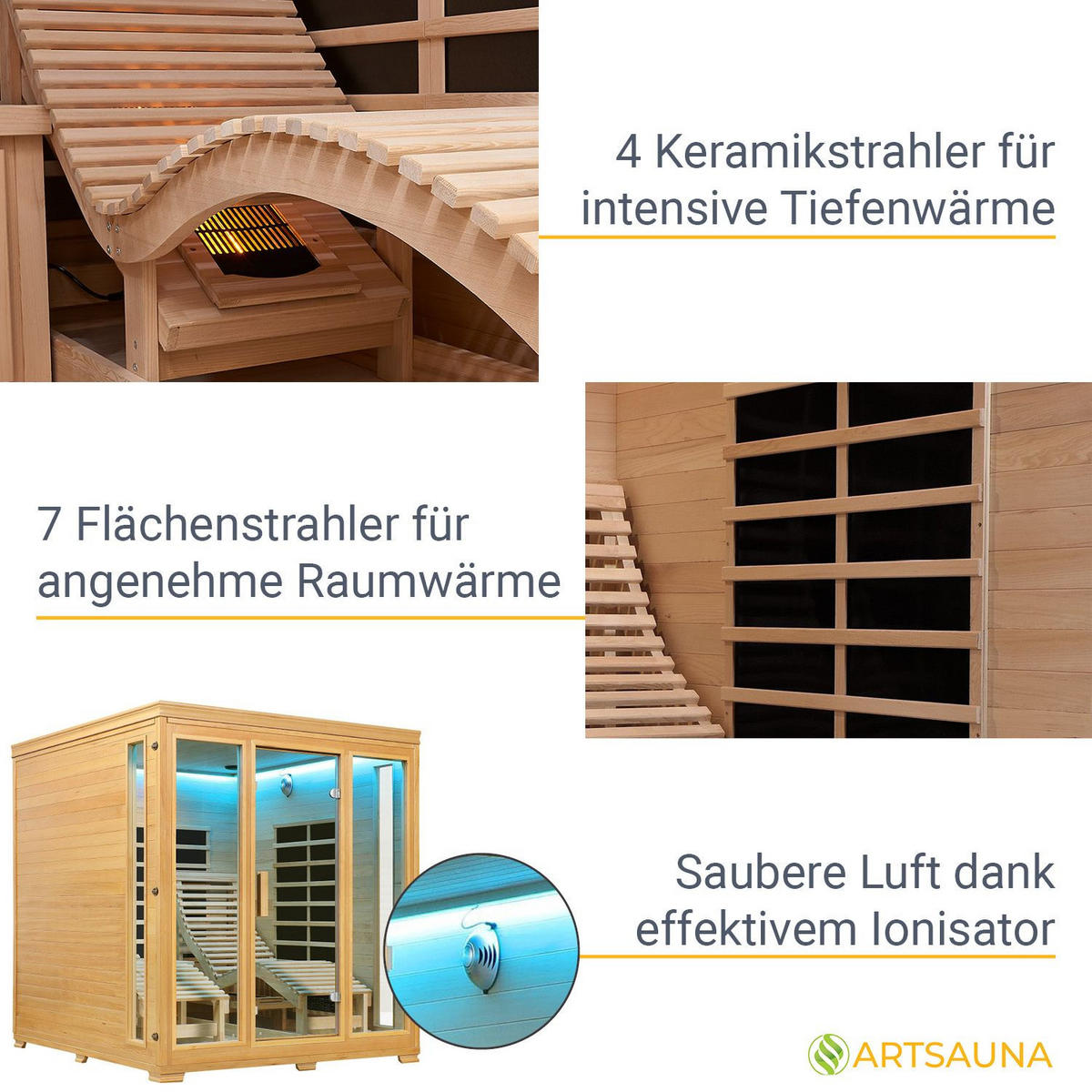 INFRAROTKABINE Billund mit Dual-Heizsystem & Hemlockholz - Naturfarben, Holz (170/190/190cm) - Artsauna