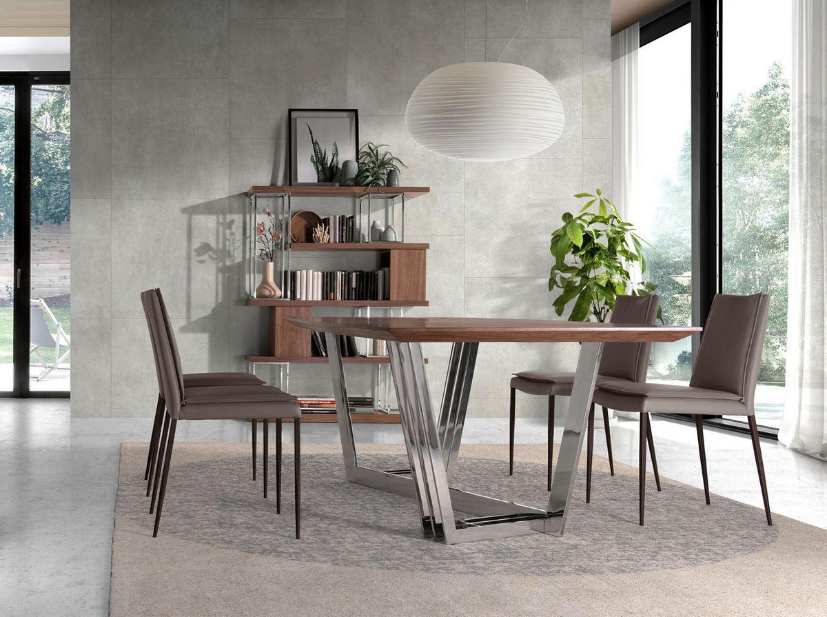 REGAL Regal aus Nussbaum und verchromtem Edelstahl 129/35/170 cm - Edelstahlfarben/Walnussfarben, Holz (129/170/35cm) - ANGEL CERDA