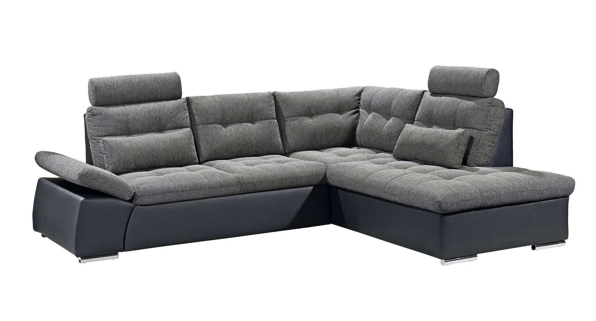 ECKSOFA mit Schlaffunktion, Armlehnfunktion und Kopfstützen - Chromfarben/Grau, Textil (219/260cm) - ed exciting design