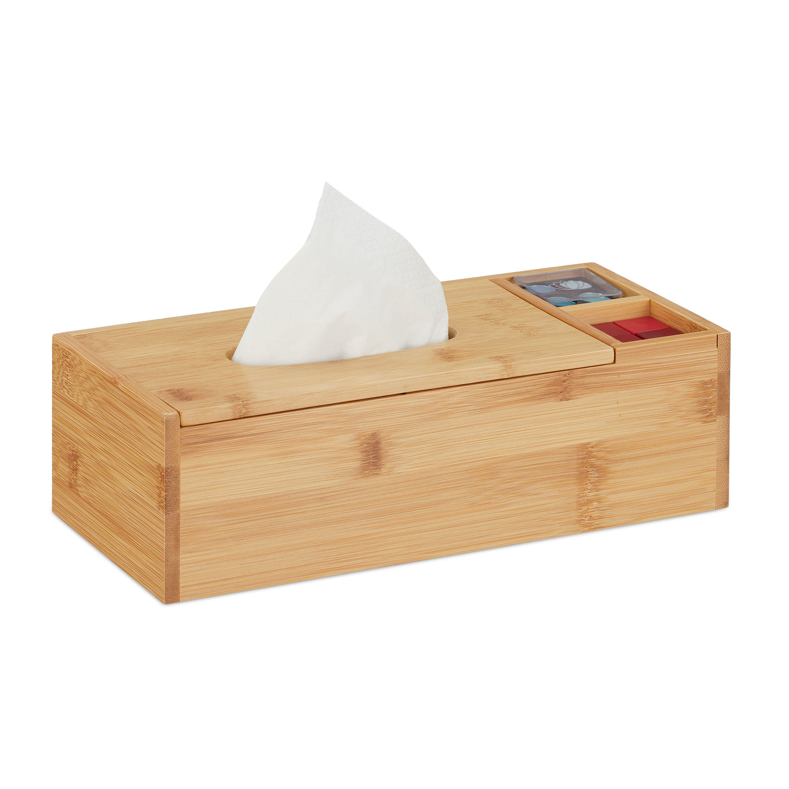 Relaxdays DÁVKOVAČ Přírodní bambus se 2 přihrádkami 30,5 cm