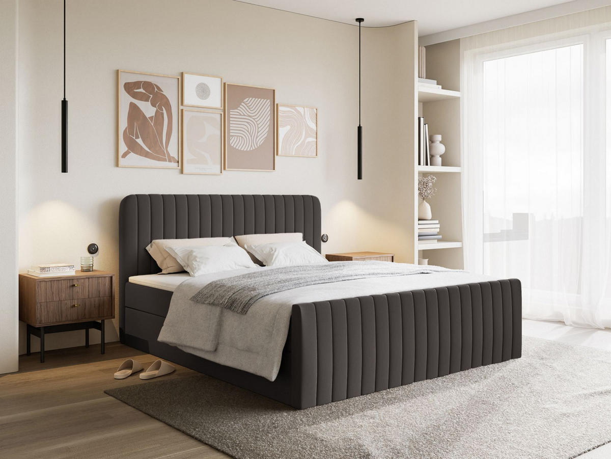 BOXBETT Saliano mit Topper und Chenille-Bezug Graphit, 160x200 cm - Graphitfarben, Kunststoff/Textil (160/200cm) - Selsey