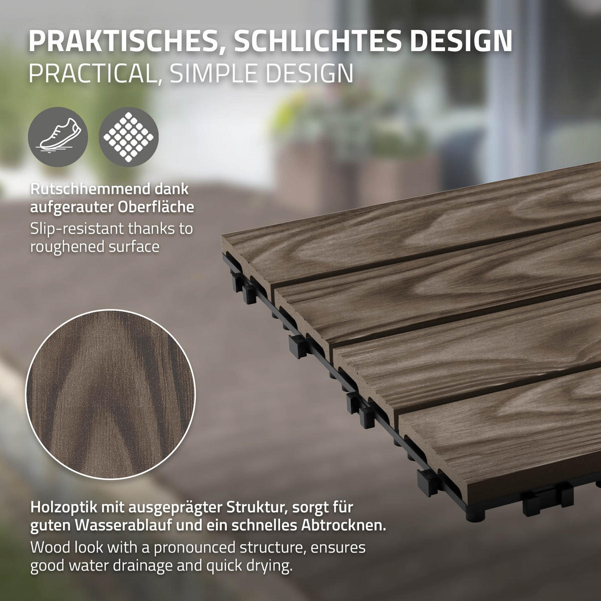 TERRASSENFLIESE Dunkelbraun 22 Stück - Dunkelbraun, Holzwerkstoff (30/30/2.1cm) - ML-DESIGN