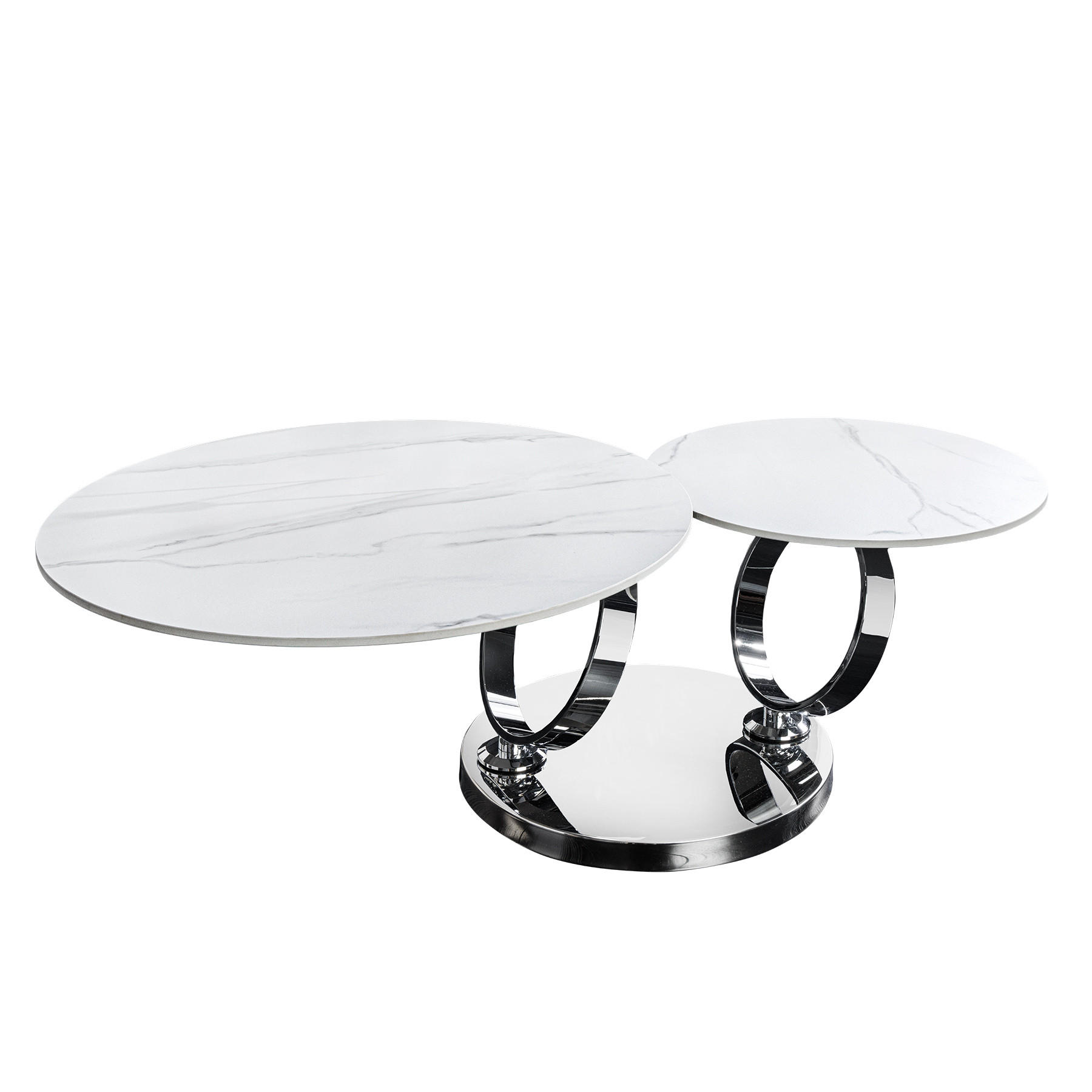 COUCHTISCH DANCING RINGS Marmor rund Silber|Weiß 80cm - Silberfarben/Braun, Keramik/Metall (80/80/44cm) - riess-ambiente