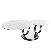 COUCHTISCH DANCING RINGS Marmor rund Silber|Weiß 80cm - Silberfarben/Braun, Keramik/Metall (80/80/44cm) - riess-ambiente