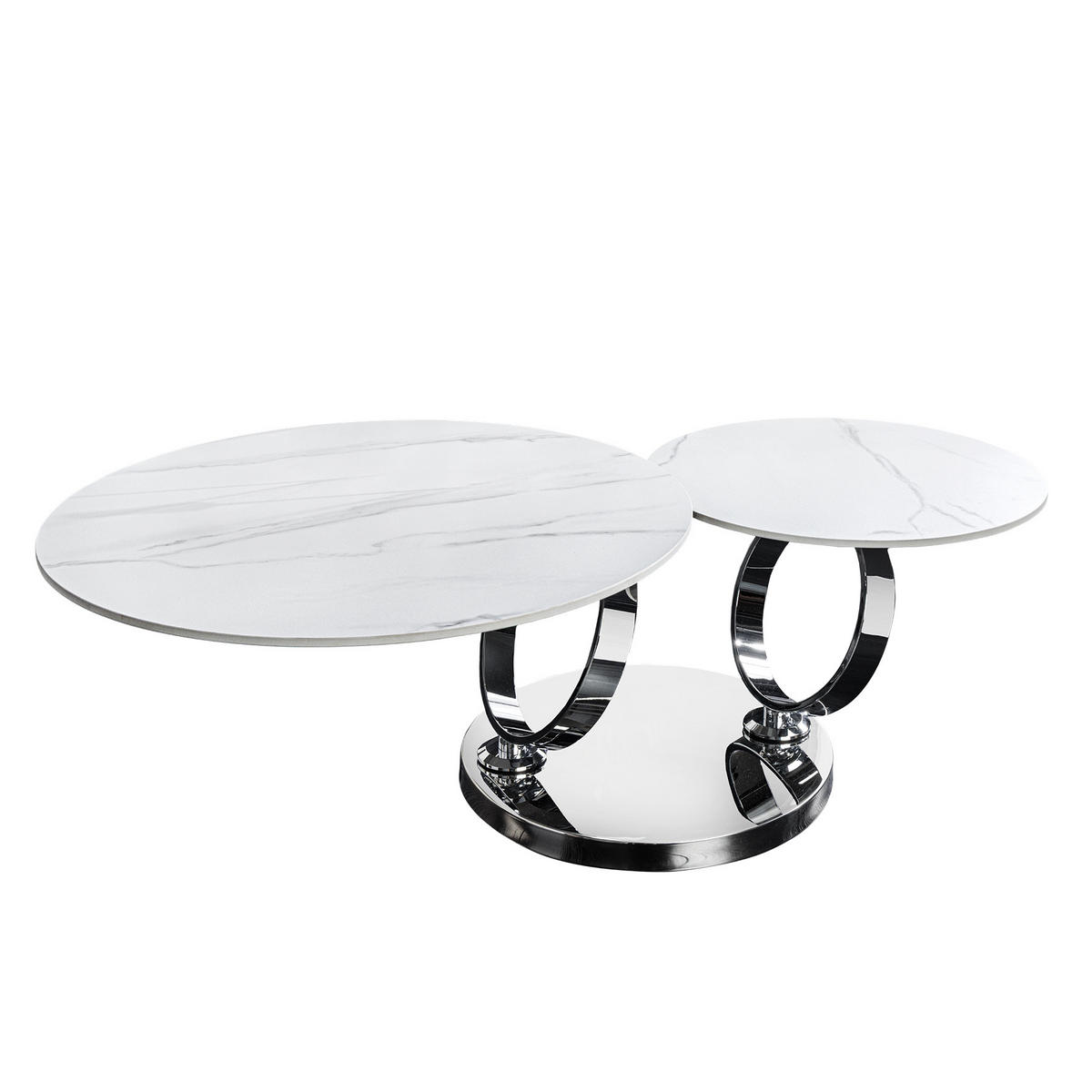 COUCHTISCH DANCING RINGS Marmor rund Silber|Weiß 80cm - Silberfarben/Braun, Keramik/Metall (80/80/44cm) - riess-ambiente