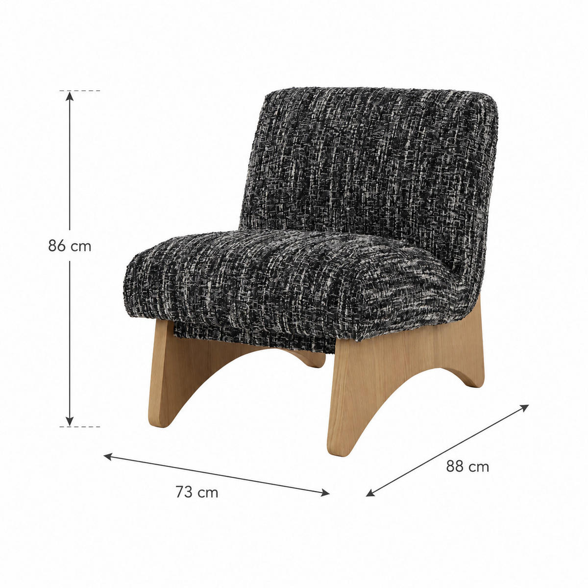 SESSEL Tommy, Natur Massiveiche + schwarz-weißer Stoff - Multicolor, Holz (73/86/88cm) - WOODEK