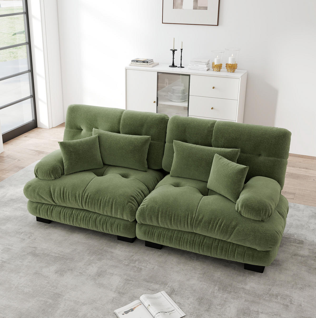 SOFA aus Chenille 220x77x81 cm in Grün mit modularem Design - Grün, Textil (77/81/220cm) - Modfu