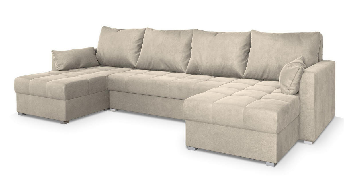 ROHOVÁ SEDAČKA NAKO krémová - šedá/krémová, dřevo/textil (285/140cm) - MASSENO