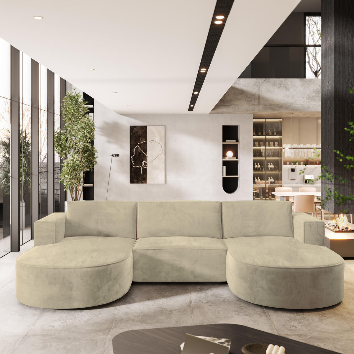 ROHOVÁ SEDAČKA VEZZO krémová - šedá/krémová, dřevo/textil (347/174cm) - MASSENO