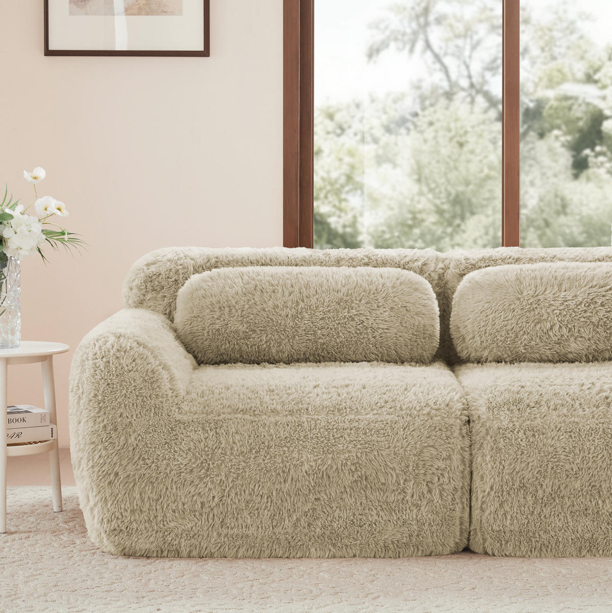 2-SITZER Sofa rahmenlos mit modularem Design, Kissen und rutschfester Basis, Hellkhaki - Beige, Textil (204/73/104cm) - Redom