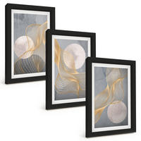 BILDER SET 3er Set - 20x30 cm Schwarzer Rahmen - Abstrakte Muster Wellen Kreise - Schwarz, Kunststoff (20/30cm) - TULUP